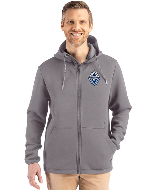 Vancouver Whitecaps FC Cutter & Buck Roam Epic Versatility Recycled Mens Full Zip Hooded Jacket Elemental Grey Front