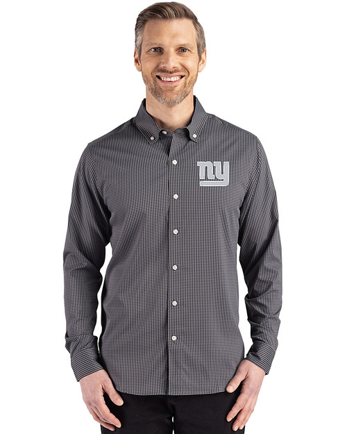 New York Giants Cutter & Buck Skyline Epic Confidence Recycled Gingham Mens Long Sleeve Dress Shirt Black/Elemental Grey Front