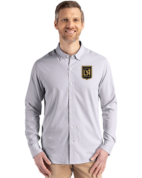 LAFC Cutter & Buck Skyline Epic Confidence Recycled Pinstripe Mens Long Sleeve Dress Shirt Elemental Grey/White Front