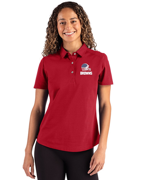 Cleveland Browns Americana Cutter & Buck Advantage Refresh Recycled Cotton-Blend Pique Womens Polo Cardinal Red Front