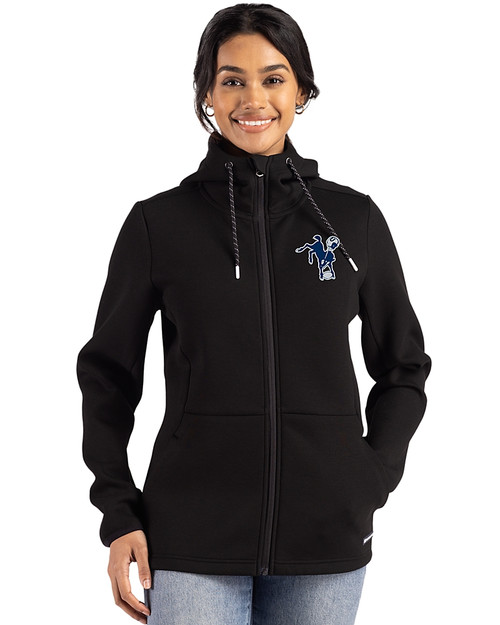 Indianapolis Colts Historic Cutter & Buck Roam Epic Versatility Recycled Womens Full Zip Hooded Jacket Black Front