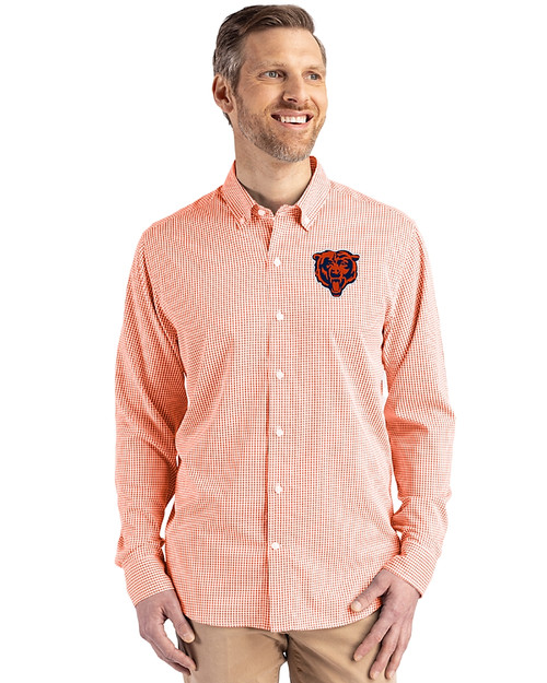 Chicago Bears Historic Cutter & Buck Skyline Epic Confidence Recycled Gingham Mens Long Sleeve Dress Shirt College Orange/White Front