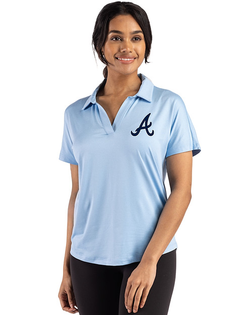 Atlanta Braves Cutter & Buck Coastline Epic Comfort Recycled Womens Dolman Polo Atlas Light Blue Front