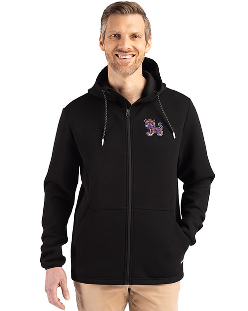 Clemson Tigers College Vault Cutter & Buck Roam Epic Versatility Recycled Mens Full Zip Hooded Jacket Black Front