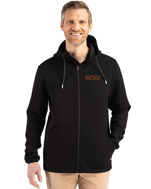 UOP Tigers Cutter & Buck Roam Epic Versatility Recycled Mens Full Zip Hooded Jacket Black Front