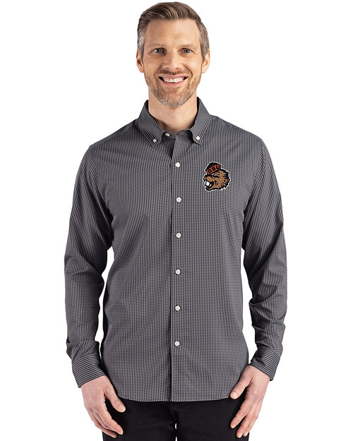 Oregon State Beavers College Vault Cutter & Buck Skyline Epic Confidence Recycled Gingham Mens Long Sleeve Dress Shirt Black/Elemental Grey Front