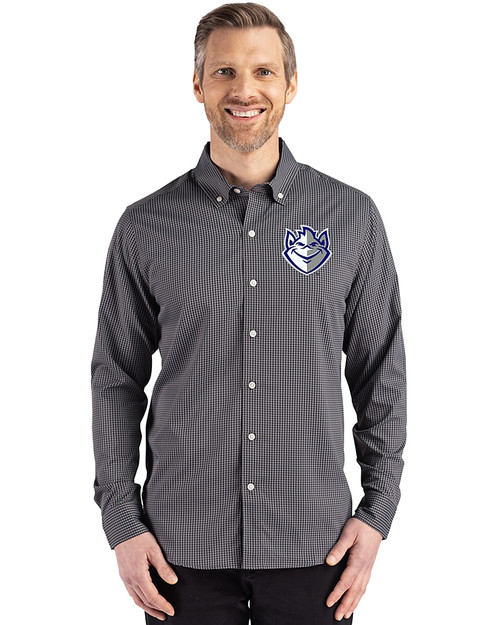 Saint Louis Billikens Cutter & Buck Skyline Recycled Gingham Mens Long Sleeve Button Down Dress Shirt Black/Elemental Grey Front