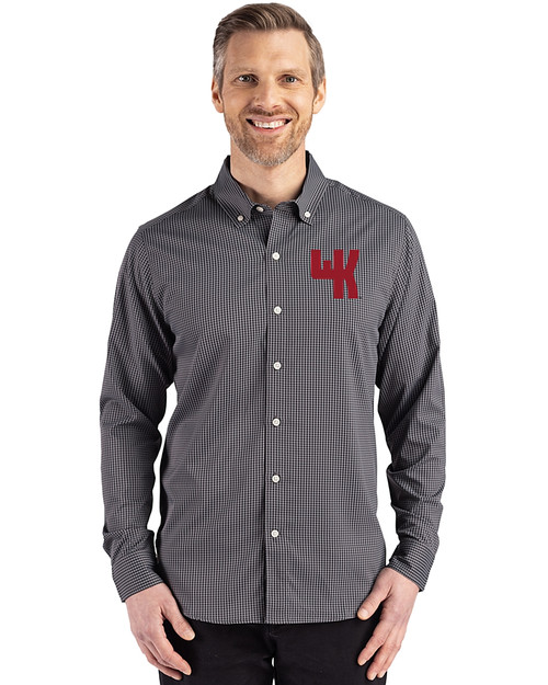 Western Kentucky Hilltoppers College Vault Cutter & Buck Skyline Epic Confidence Recycled Gingham Mens Long Sleeve Dress Shirt Black/Elemental Grey Front