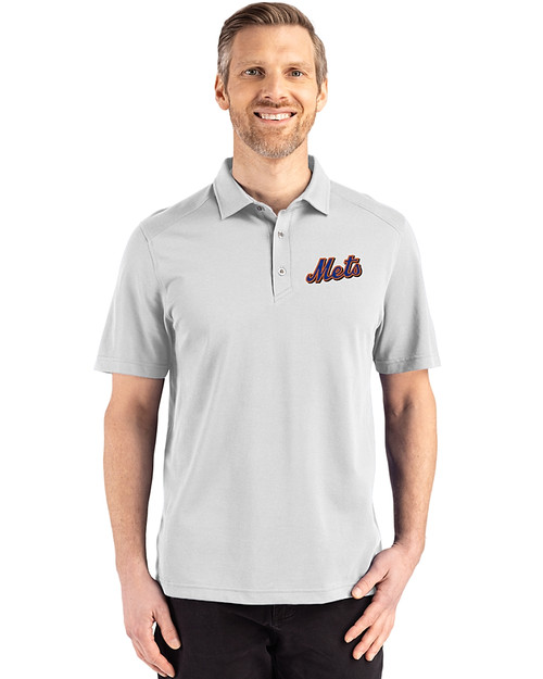 New York Mets Cooperstown Cutter & Buck Advantage Refresh Epic Confidence Recycled Mens Big & Tall Tri-Blend Pique Polo CONCRETE Front