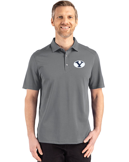 Brigham Young Cougars Cutter & Buck Advantage Refresh Epic Confidence Recycled Mens Big & Tall Tri-Blend Pique Polo Elemental Grey Front
