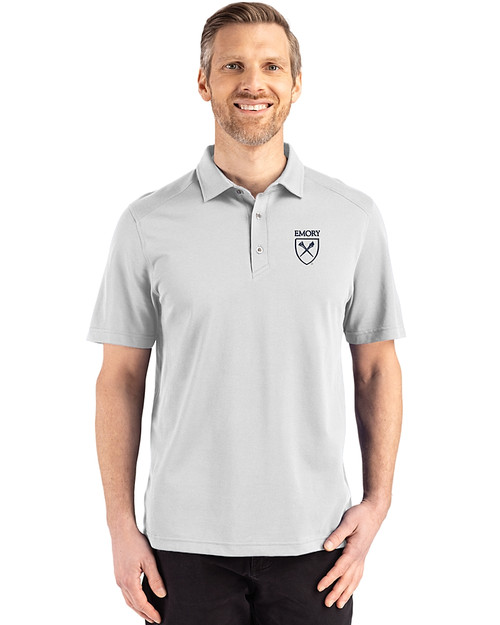 Emory Eagles Cutter & Buck Advantage Refresh Recycled Cotton-Blend Pique Mens Big & Tall Polo CONCRETE Front
