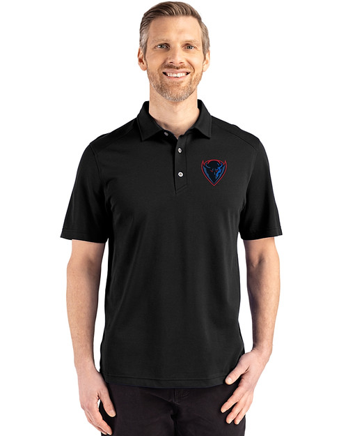 DePaul Blue Demons Cutter & Buck Advantage Refresh Epic Confidence Recycled Mens Big & Tall Tri-Blend Pique Polo Black Front