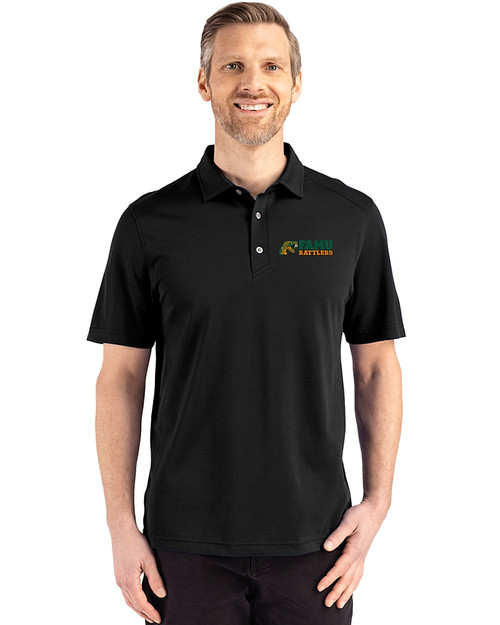 Florida A&M Rattlers Cutter & Buck Advantage Refresh Epic Confidence Recycled Mens Big & Tall Tri-Blend Pique Polo Black Front