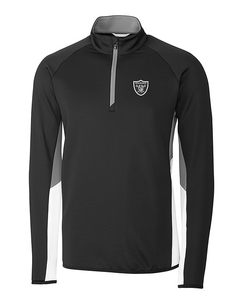 Las Vegas Raiders Cutter & Buck Traverse Colorblock Stretch Quarter Zip Mens Pullover Black Mannequin