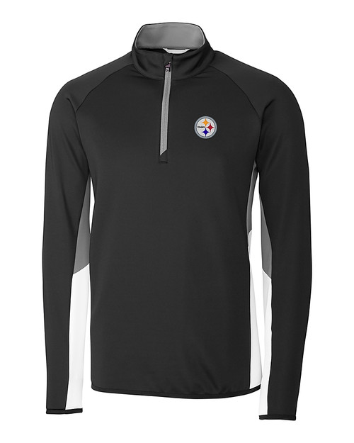 Pittsburgh Steelers Cutter & Buck Traverse Colorblock Stretch Quarter Zip Mens Pullover Black Mannequin