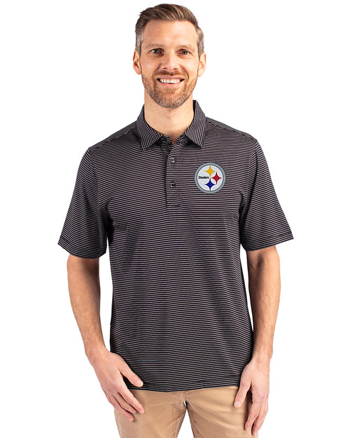 Pittsburgh Steelers Cutter & Buck Forge Pencil Stripe Stretch Mens Polo Black Front