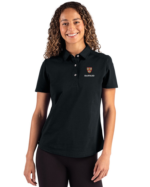 Harvard Crimson Cutter & Buck Advantage Refresh Epic Confidence Recycled Womens Tri-Blend Pique Polo Black Front