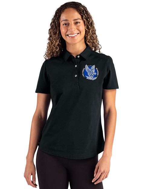 Air Force Falcons College Vault Cutter & Buck Advantage Refresh Epic Confidence Recycled Womens Tri-Blend Pique Polo Black Front