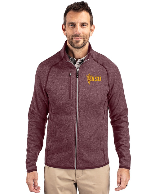 Arizona State Sun Devils Cutter & Buck Mainsail Sweater-Knit Mens Full Zip Jacket Bordeaux Heather Front