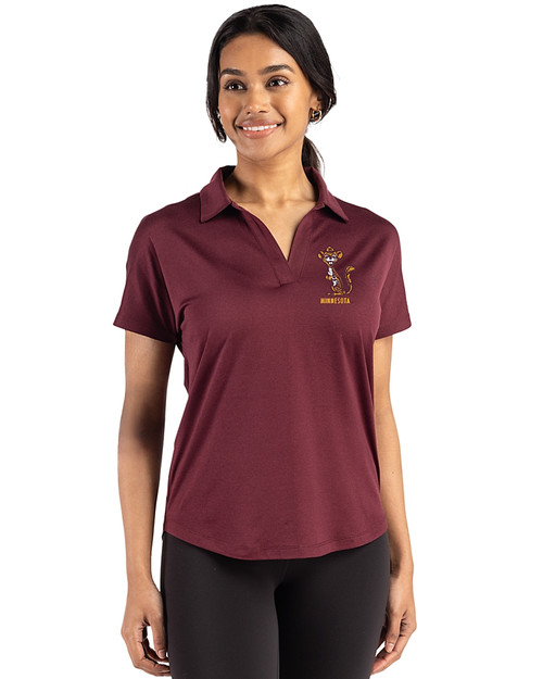 Minnesota Golden Gophers College Vault Cutter & Buck Coastline Epic Comfort Recycled Womens Dolman Polo Bordeaux Front
