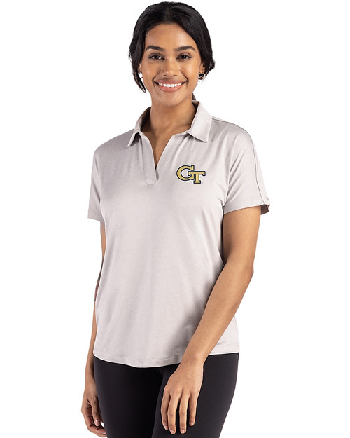 Georgia Tech Yellow Jackets - Cutter & Buck Coastline Epic Comfort Recycled Womens Dolman Polo CONCRETE Front