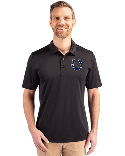 Indianapolis Colts Cutter & Buck Prospect Eco Textured Stretch Recycled Mens Short Sleeve Polo Black Front