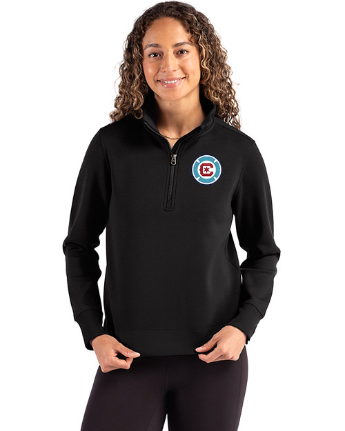 Chicago Fire FC Cutter & Buck Roam Epic Versatility Recycled Womens Quarter Zip Pullover Black Front