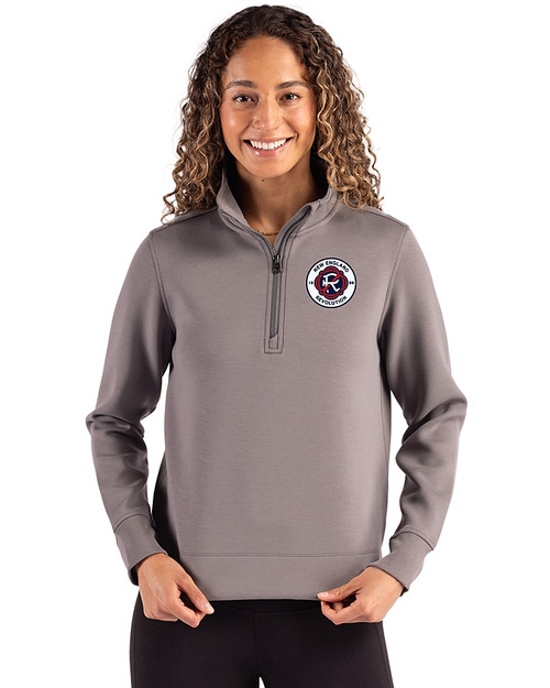 New England Revolution Cutter & Buck Roam Epic Versatility Recycled Womens Quarter Zip Pullover Elemental Grey Front