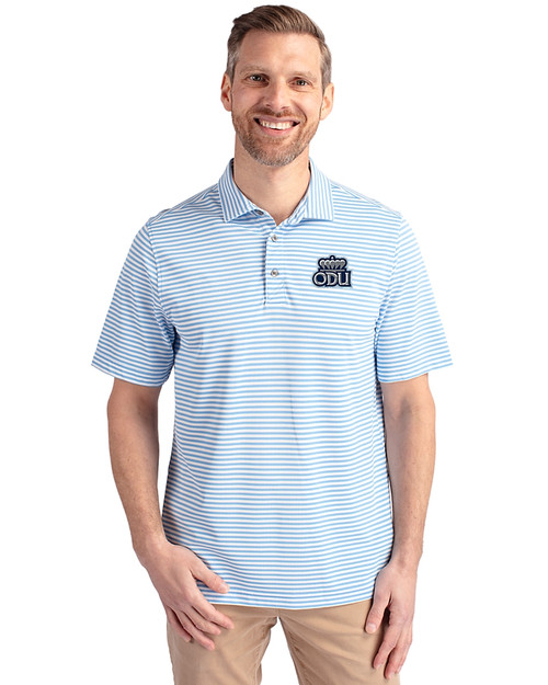 Old Dominion Monarchs Cutter & Buck Virtue Eco Pique Stripe Recycled Mens Big and Tall Polo Atlas Light Blue Front