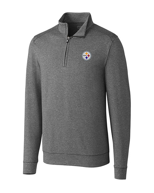 Pittsburgh Steelers Cutter & Buck Shoreline Heathered Quarter Zip Mens Pullover Charcoal Heather Mannequin