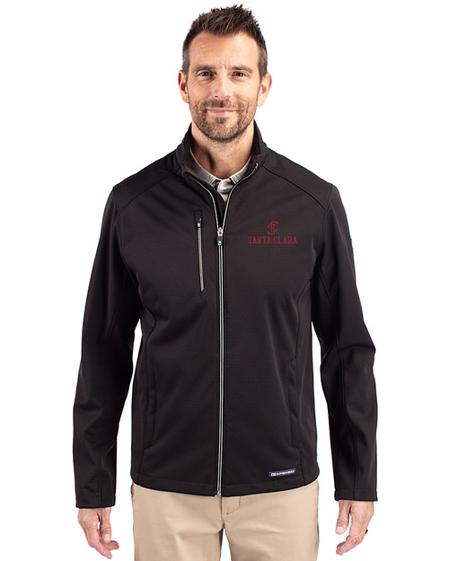 Santa Clara Broncos Cutter & Buck Evoke Softshell Recycled Full Zip Mens Jacket Black Front