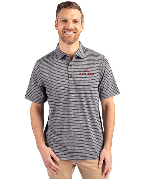 Santa Clara Broncos Cutter & Buck Forge Eco Heather Stripe Stretch Recycled Mens Big & Tall Polo Black Heather Front