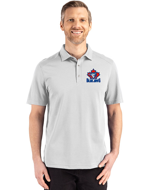 Toronto Blue Jays Cooperstown Cutter & Buck Advantage Refresh Epic Confidence Recycled Mens Tri-Blend Pique Polo CONCRETE Front