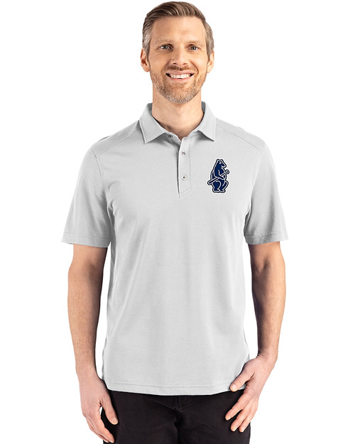 Chicago Cubs Cooperstown Cutter & Buck Advantage Refresh Epic Confidence Recycled Mens Tri-Blend Pique Polo CONCRETE Front