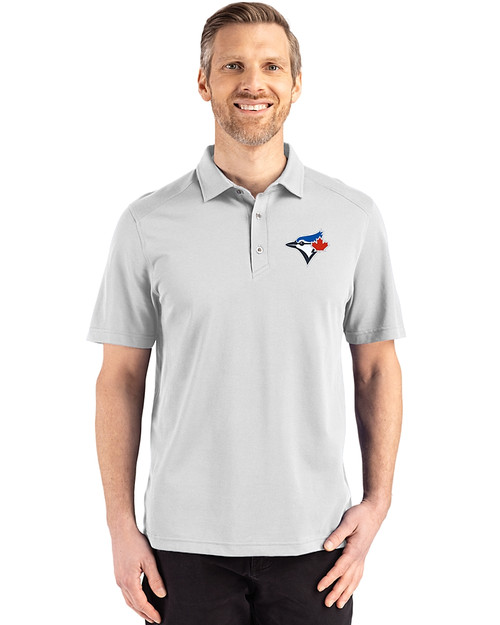 Toronto Blue Jays Cutter & Buck Advantage Refresh Epic Confidence Recycled Mens Tri-Blend Pique Polo CONCRETE Front