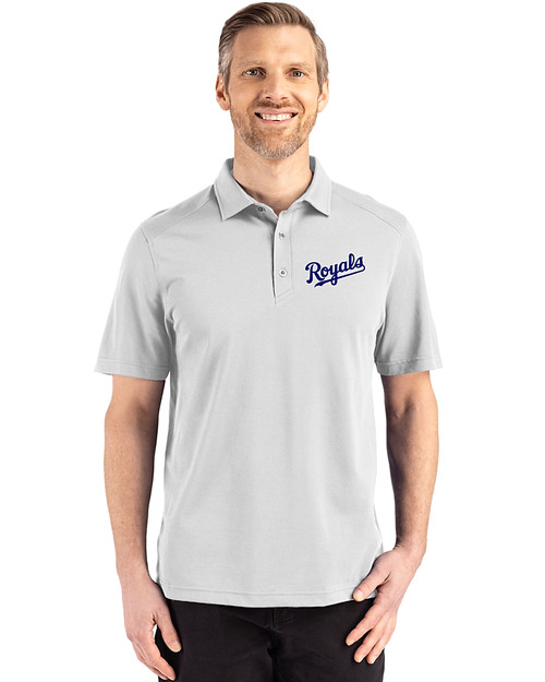 Kansas City Royals Cooperstown Cutter & Buck Advantage Refresh Epic Confidence Recycled Mens Tri-Blend Pique Polo CONCRETE Front
