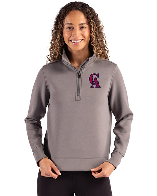 Los Angeles Angels Cooperstown Cutter & Buck Roam Epic Versatility Recycled Womens Quarter Zip Pullover Elemental Grey Front