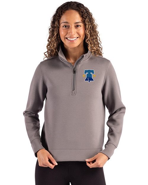 Philadelphia Phillies City Connect Cutter & Buck Roam Epic Versatility Recycled Womens Quarter Zip Pullover Elemental Grey Front