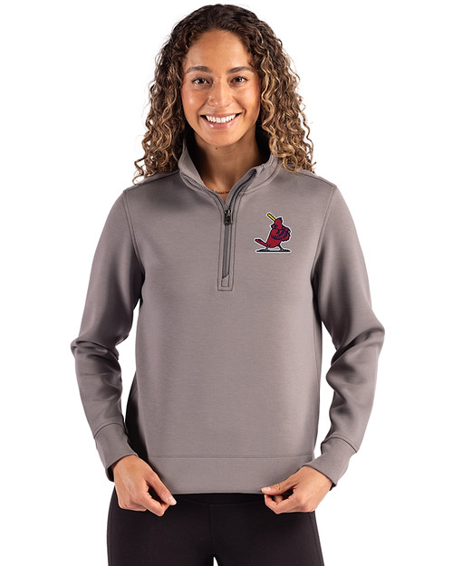 St. Louis Cardinals Cooperstown Cutter & Buck Roam Epic Versatility Recycled Womens Quarter Zip Pullover Elemental Grey Front