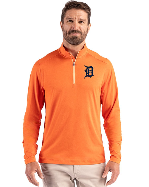 Detroit Tigers Cutter & Buck Coastline Epic Comfort Recycled Mens Quarter Zip College Orange Front
