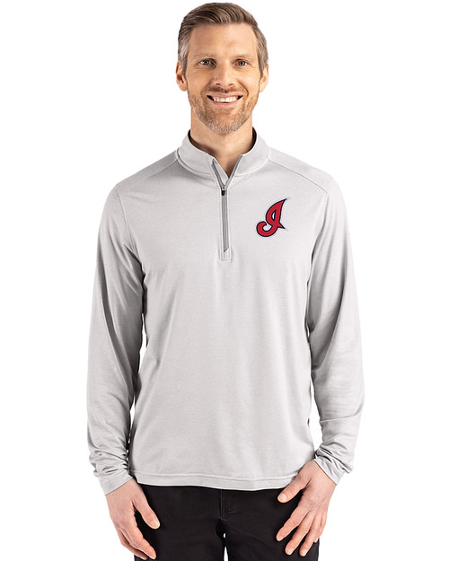 Cleveland Indians Cooperstown Cutter & Buck Coastline Epic Comfort Recycled Mens Quarter Zip CONCRETE Front