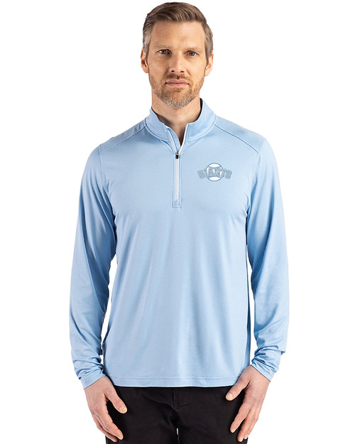 San Francisco Giants Mono Cutter & Buck Coastline Epic Comfort Recycled Mens Quarter Zip Atlas Light Blue Front