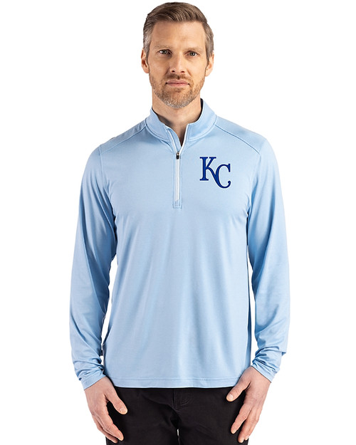 Kansas City Royals Cutter & Buck Coastline Epic Comfort Recycled Mens Quarter Zip Atlas Light Blue Front