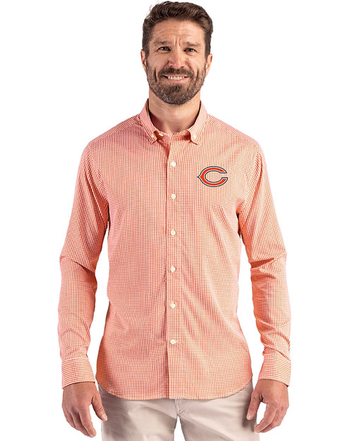 Chicago Bears - Cutter & Buck Skyline Recycled Gingham Mens Big & Tall Long Sleeve Button Down  Dress Shirt College Orange/White Front