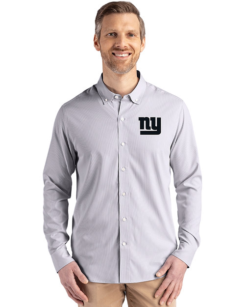 New York Giants Mono Cutter & Buck Skyline Epic Confidence Recycled Pinstripe Mens Big & Tall Long Sleeve Dress Shirt Elemental Grey/White Front