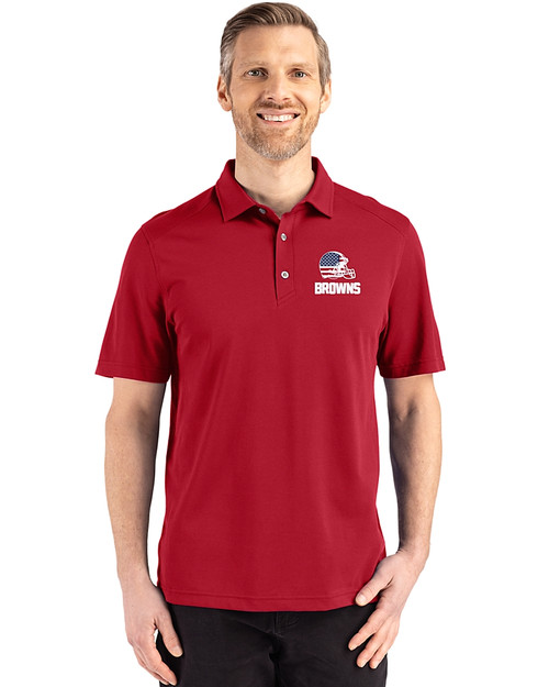 Cleveland Browns Americana Cutter & Buck Advantage Refresh Recycled Cotton-Blend Pique Mens Polo Cardinal Red Front