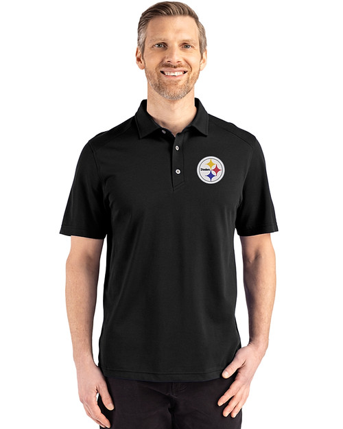 Pittsburgh Steelers Cutter & Buck Advantage Refresh Recycled Cotton-Blend Pique Mens Polo Black Front