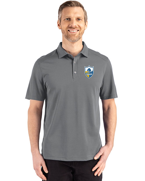 Los Angeles Chargers Historic Cutter & Buck Advantage Refresh Epic Confidence Recycled Mens Tri-Blend Pique Polo Elemental Grey Front