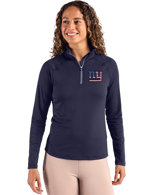 New York Giants Americana Cutter & Buck Coastline Epic Comfort Recycled Women’s Quarter Zip Navy Blue Front