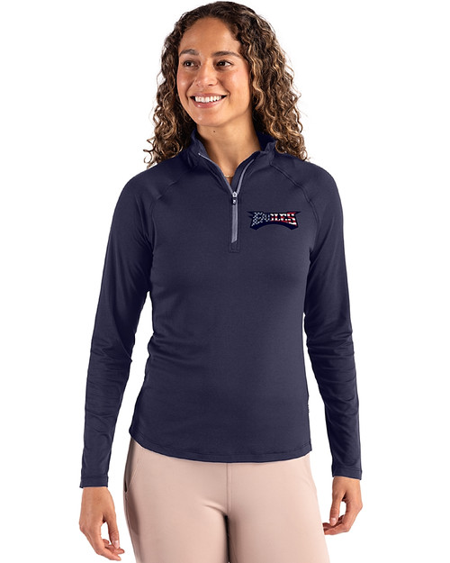 Philadelphia Eagles Americana Cutter & Buck Coastline Epic Comfort Recycled Women’s Quarter Zip Navy Blue Front